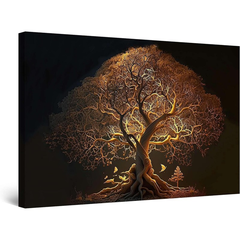 Tableau Decoration Murale Prêt à Accrocher Arbres Peinture Moderne 90 x 60cm Idée Cadeau Élégante et Originale