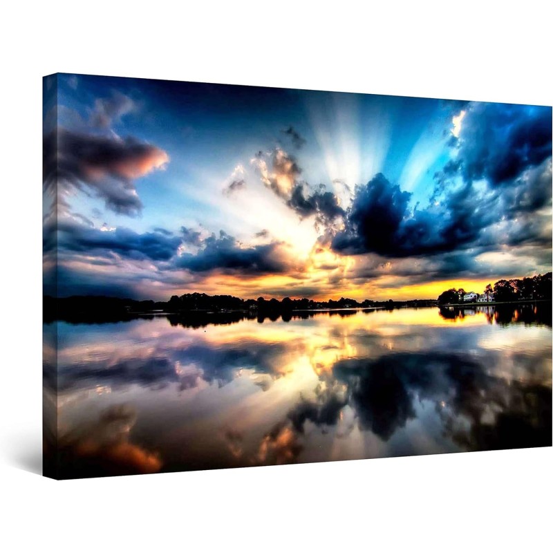 Salon Moderne - Image sur Toile - 120 x 90 cm Idée Cadeau Élégante et Originale Effet Lumineux Nocturne