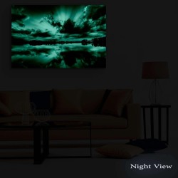 Salon Moderne - Image sur Toile - 120 x 90 cm Idée Cadeau Élégante et Originale Effet Lumineux Nocturne