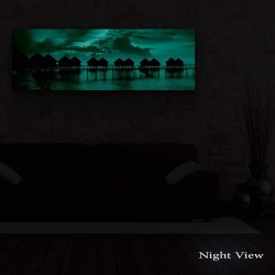 Coucher Du Soleil Tropical, Tableau Plage Decoration Murale Salon Moderne - Image sur Toile - 120 x 40 cm