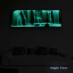 Cascade d'eau Murale Moderne - Image sur Toile - 120 x 40 cm Idée Cadeau Élégante et Originale Effet Lumineux Nocturne