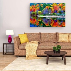 Forêt Murale Salon Moderne - Image sur Toile - Grande 120 x 80 cm Idée Cadeau Élégante et Originale Effet Lumineux Nocturne