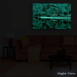 Forêt Murale Salon Moderne - Image sur Toile - Grande 120 x 80 cm Idée Cadeau Élégante et Originale Effet Lumineux Nocturne