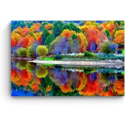 Forêt Murale Salon Moderne - Image sur Toile - Grande 120 x 80 cm Idée Cadeau Élégante et Originale Effet Lumineux Nocturne