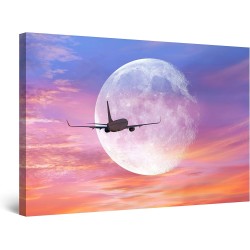 Vers la Lune - Tableau  Moderne - Image sur Toile - Grande 120 x 80 cm Effet Lumineux Nocturne