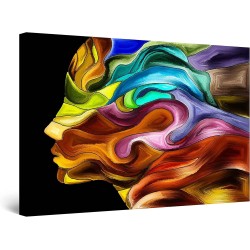 Visage Coloré du Femme, Tableau Abstraite - Decoration Murale Salon Moderne - Image sur Toile -90 x 60 cm