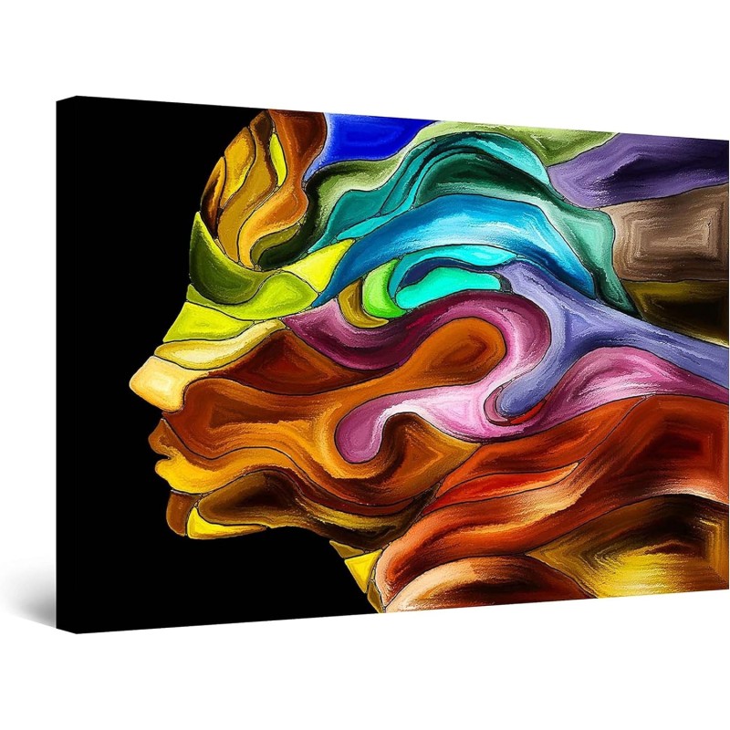 Visage Coloré du Femme, Tableau Abstraite - Decoration Murale Salon Moderne - Image sur Toile -90 x 60 cm
