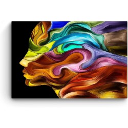 Visage Coloré du Femme, Tableau Abstraite - Decoration Murale Salon Moderne - Image sur Toile -90 x 60 cm