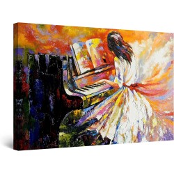 Jouer Du Piano, Tableau Abstrait - Decoration Murale Salon Moderne - Image sur Toile - 90 x 60cm