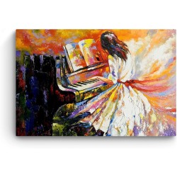 Jouer Du Piano, Tableau Abstrait - Decoration Murale Salon Moderne - Image sur Toile - 90 x 60cm