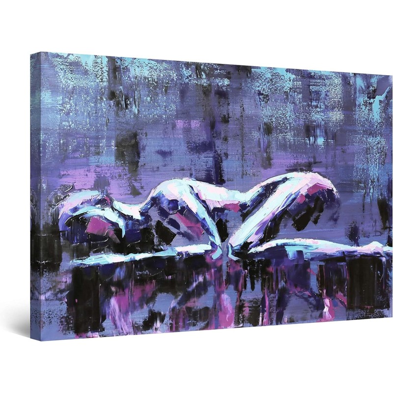 Femme Reposer Pourpre - Tableau Abstrait - Decoration Murale Salon Moderne - Image sur Toile - 90 x 60 cm