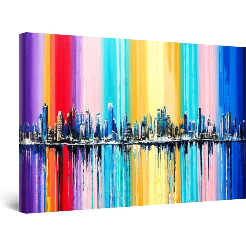 Arc-en-Ciel Multicolore - Tableau Abstrait Moderne - Image sur Toile - 90 x 60 cm