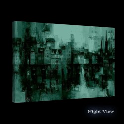 Bâtiments Colorés de la Ville Brumeuse, Tableau Paysage - Decoration Murale Salon Moderne - Image sur Toile - 90 x 69 cm