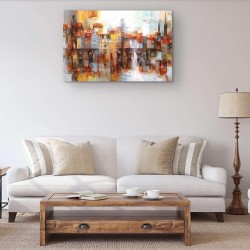 Bâtiments Colorés de la Ville Brumeuse, Tableau Paysage - Decoration Murale Salon Moderne - Image sur Toile - 90 x 69 cm