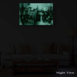 Bâtiments Colorés de la Ville Brumeuse, Tableau Paysage - Decoration Murale Salon Moderne - Image sur Toile - 90 x 69 cm