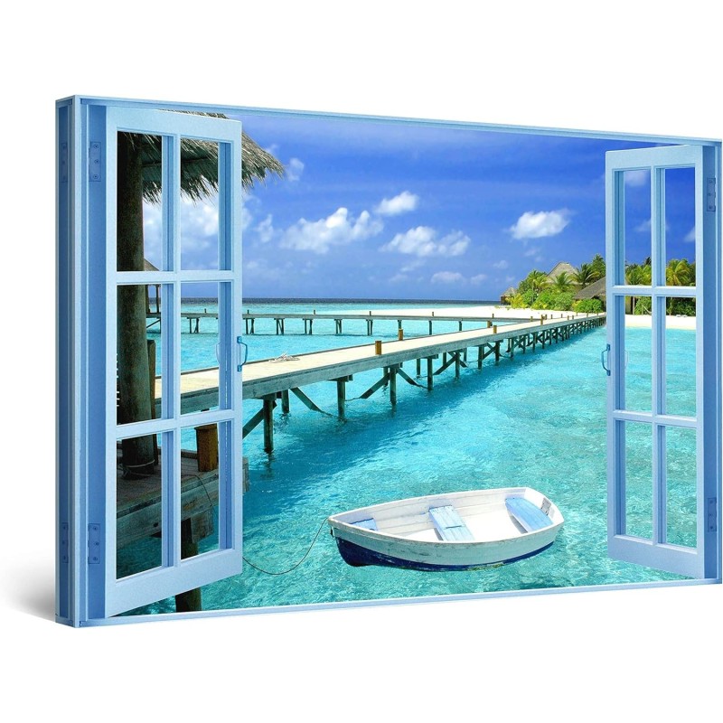 Fenêtre Paradis de l'Eau, Tableau Paysage - Decoration Murale Salon Moderne - Image sur Toile - 60 x 90 cm