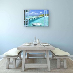 Fenêtre Paradis de l'Eau, Tableau Paysage - Decoration Murale Salon Moderne - Image sur Toile - 60 x 90 cm