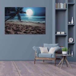 Coucher de Soleil Bleu - Tableau Abstrait - Decoration Murale Salon Moderne - Image sur Toile - 60 x 90 cm