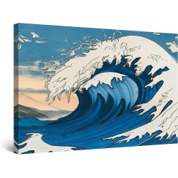 Vague Blanc Bleu Plage - Tableau de l'été - Decoration Murale Salon Moderne - Image sur Toile