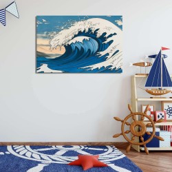 Vague Blanc Bleu Plage - Tableau de l'été - Decoration Murale Salon Moderne - Image sur Toile