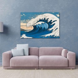 Vague Blanc Bleu Plage - Tableau de l'été - Decoration Murale Salon Moderne - Image sur Toile