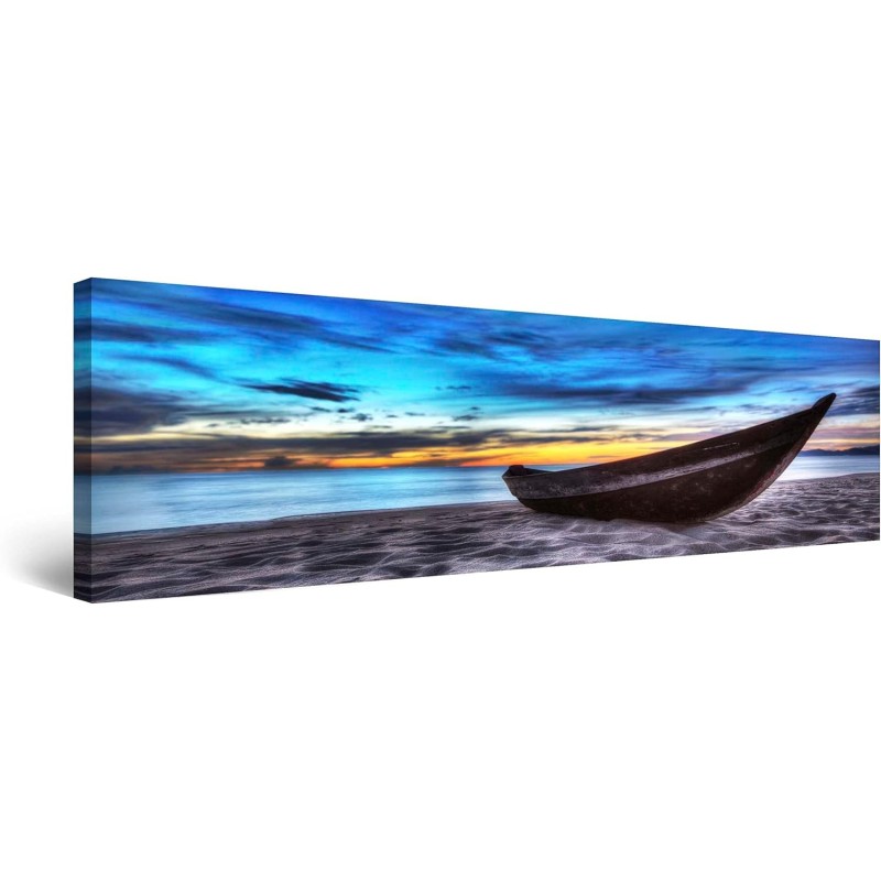 Bateau Sur La Sable, Tableau Paysage - Decoration Murale Salon Moderne - Image sur Toile - 40 x 120 cm