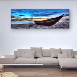 Bateau Sur La Sable, Tableau Paysage - Decoration Murale Salon Moderne - Image sur Toile - 40 x 120 cm