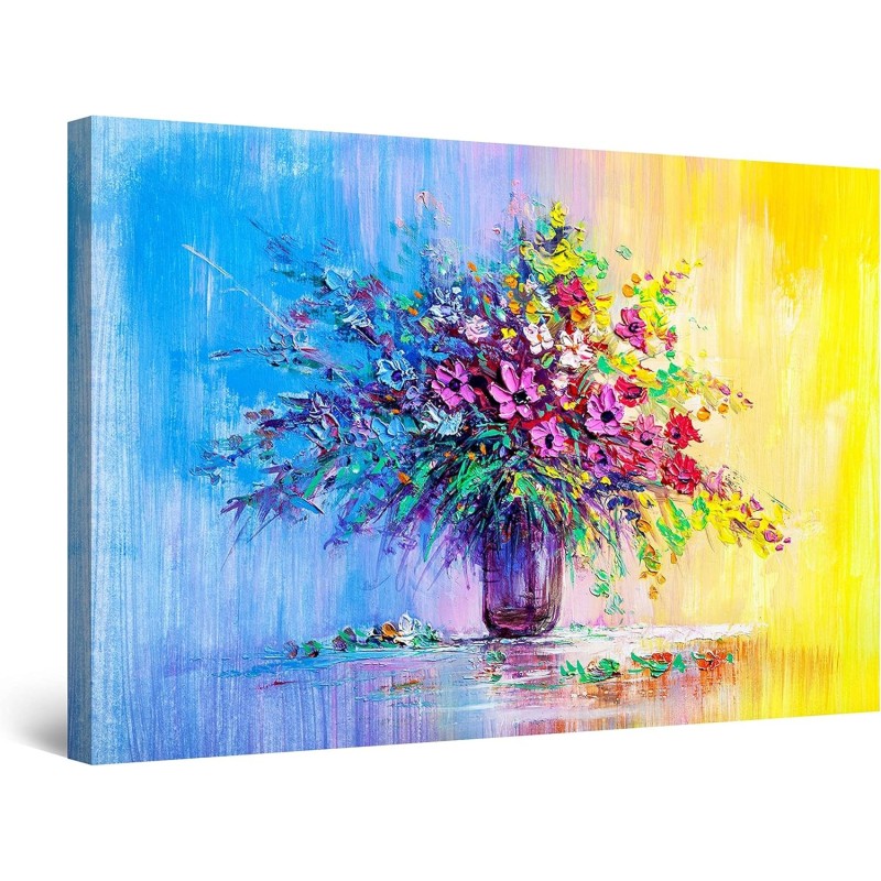Fleurs dans un Vase - Tableau Nature - Decoration Murale Salon Moderne - Image sur Toile -