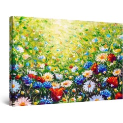 Champ de Fleurs Multicolore - Tableau Abstrait - Decoration Murale Salon Moderne - Image sur Toile