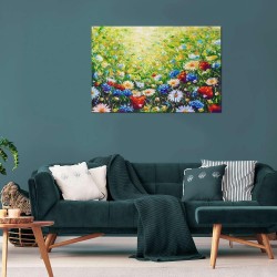 Champ de Fleurs Multicolore - Tableau Abstrait - Decoration Murale Salon Moderne - Image sur Toile