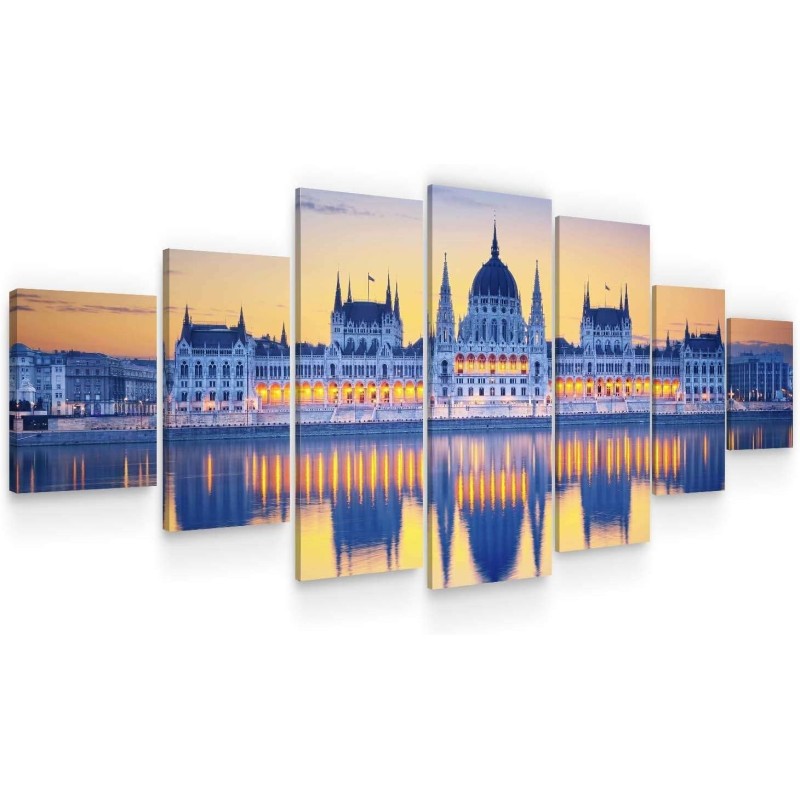 Ville Dans Le Miroir De L'eau Toile XXL Imprimée Tableau Motif Moderne Déco d'Art 7 pieces