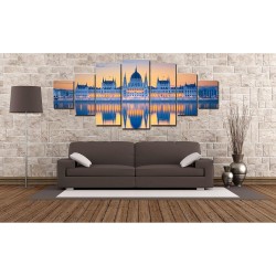 Ville Dans Le Miroir De L'eau Toile XXL Imprimée Tableau Motif Moderne Déco d'Art 7 pieces