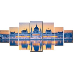 Ville Dans Le Miroir De L'eau Toile XXL Imprimée Tableau Motif Moderne Déco d'Art 7 pieces