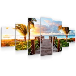 Plage a L'éte  Toile XXL Imprimée Tableau Motif Moderne Déco 7 pieces Tendu Sur Chassis 100 x 240 cm