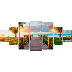 Plage a L'éte  Toile XXL Imprimée Tableau Motif Moderne Déco 7 pieces Tendu Sur Chassis 100 x 240 cm