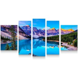 Lac de Montagne Multicolore Decoration Murale Salon Moderne - Image Grand Ensemble de 5 Pièces - 90x180 cm