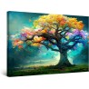 Arbre de Fée d'Arc-en-ciel - Grande Tableau Decoration Murale Prêt à Accrocher Arbres Peinture Moderne 60 x 90 cm