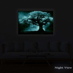 Arbre de Fée d'Arc-en-ciel - Grande Tableau Decoration Murale Prêt à Accrocher Arbres Peinture Moderne 60 x 90 cm