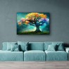 Arbre de Fée d'Arc-en-ciel - Grande Tableau Decoration Murale Prêt à Accrocher Arbres Peinture Moderne 60 x 90 cm