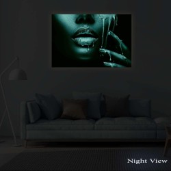 Visage Métallisé Or Bleu - Tableau Decoration Murale Salon Moderne - Image sur Toile - 60 x 90 cm