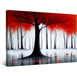 Parapluie Brillant Arbre Rouge - Tableau Abstrait - Decoration Murale Salon Moderne Grande 80 x 120 cm