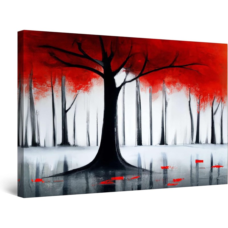 Parapluie Brillant Arbre Rouge - Tableau Abstrait - Decoration Murale Salon Moderne Grande 80 x 120 cm
