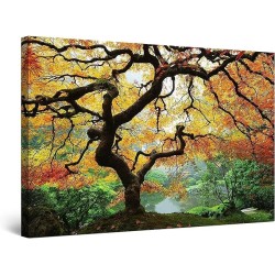 Toile Arbre d'érable, Tableau Nature- Decoration Murale Salon Moderne - Image sur Toile - Grande 80 x 120 cm