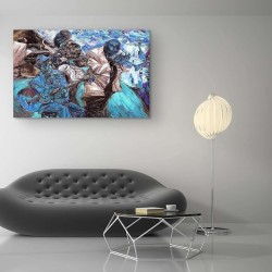Peinture Bleu de Musique Jazz Tableau Abstrait Decoration Murale Salon Moderne Grande 80 x 120 cm