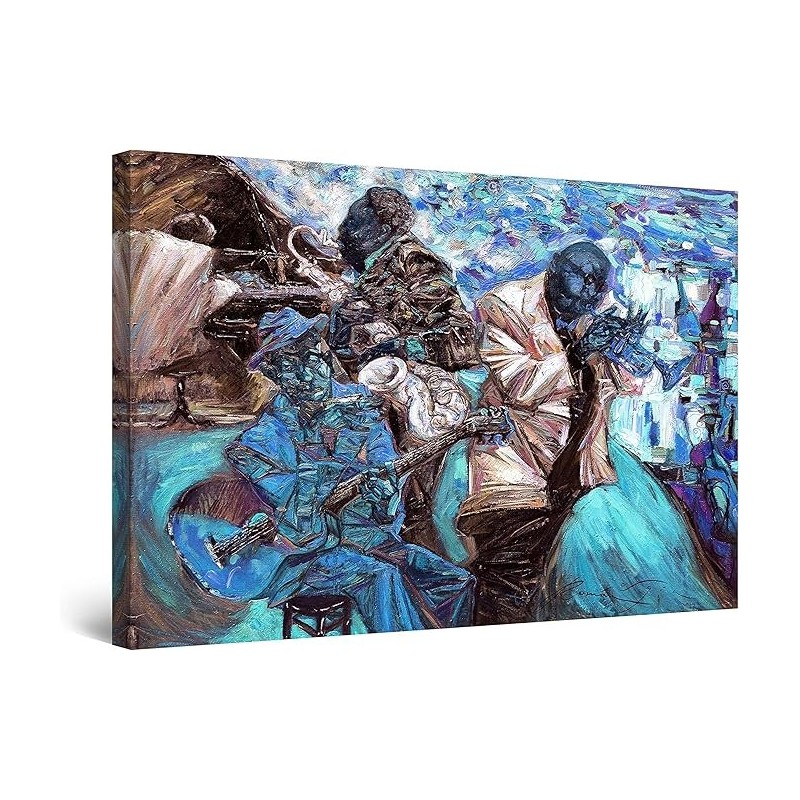 Peinture Bleu de Musique Jazz Tableau Abstrait Decoration Murale Salon Moderne Grande 80 x 120 cm