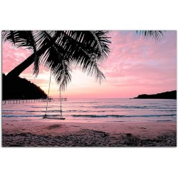 Startonight Impression Sur Verre Acrylique Tableau - Plage Pourpre avec Palmiers 60 x 90 cm